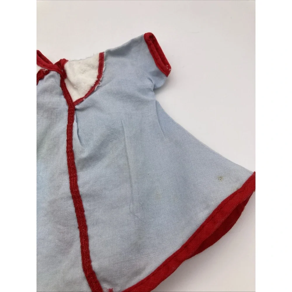 Vintage 1960's Doll Dress Blue Red White Cotton Snap Closure